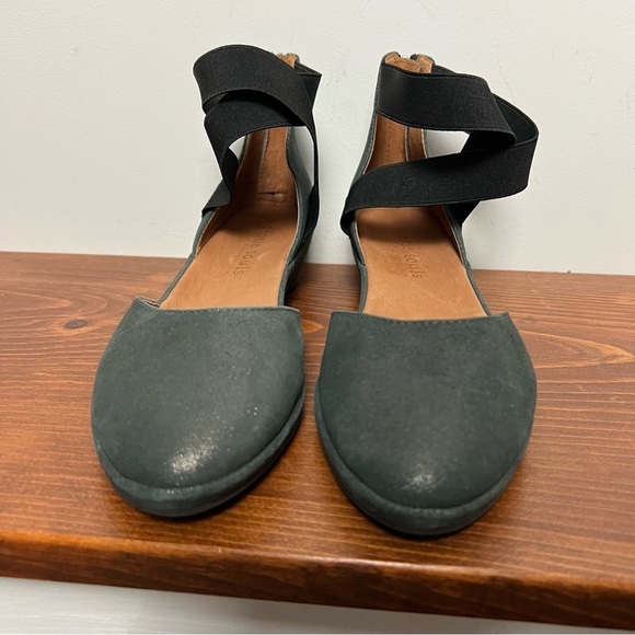 Gentle Souls Noa Leather Green Metallic Wedge Elastic Straps Round Toe Shoe 9.5 - Picture 3 of 12